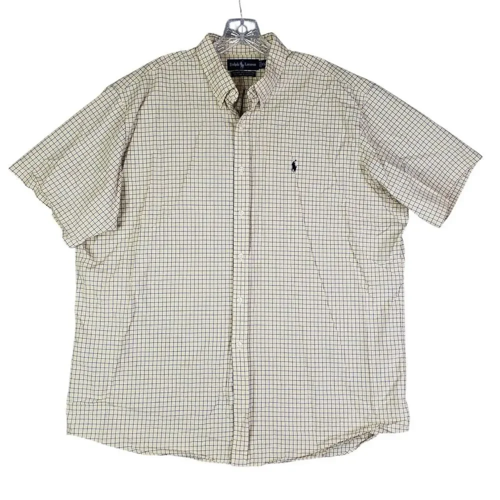 Polo Ralph Lauren Shirt Mens Size XL Yellow Plaid Vintage Blake SS Button Down